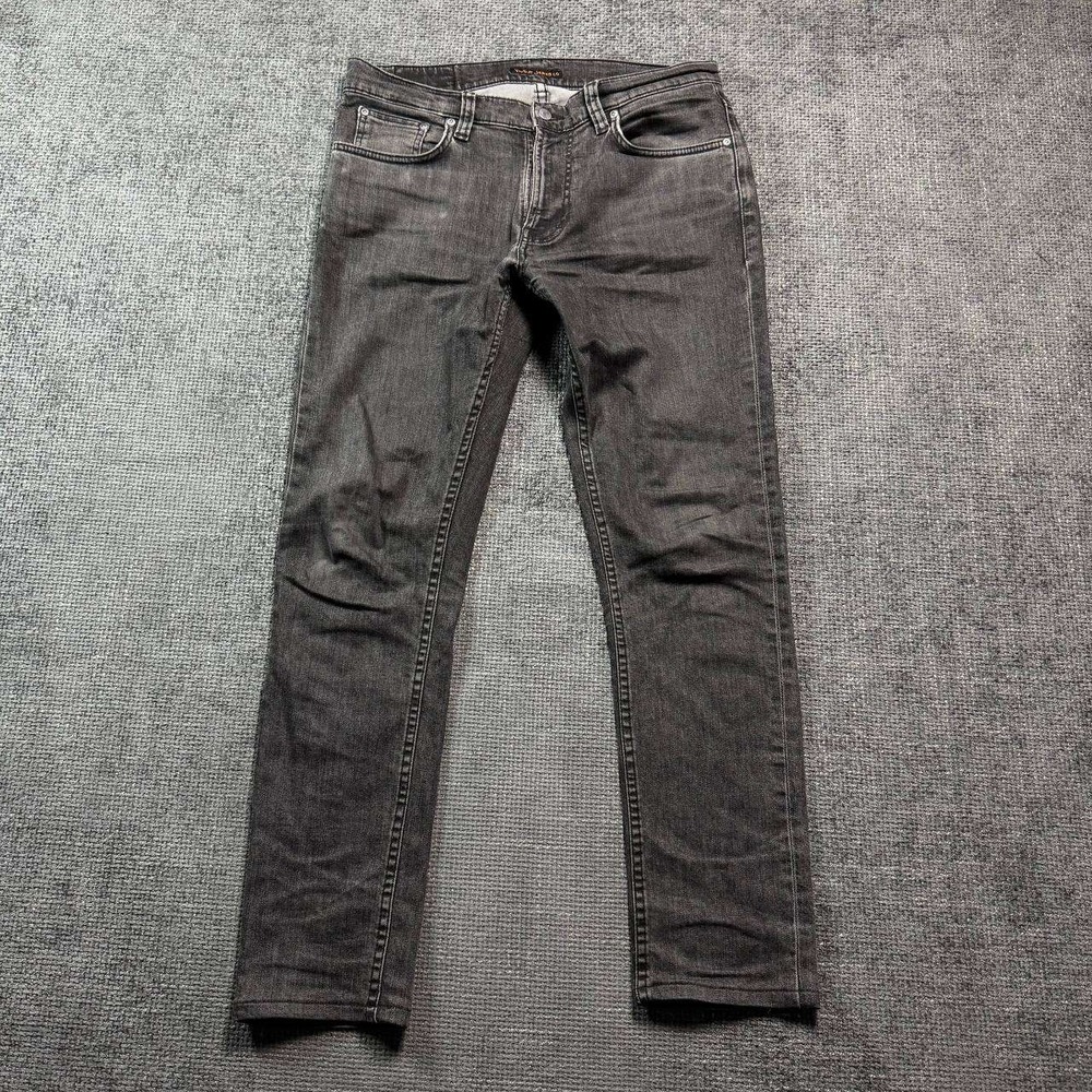 Nudie Jeans Co Slim Straight Jeans Unisex 34x30 Faded Black Denim 1159
